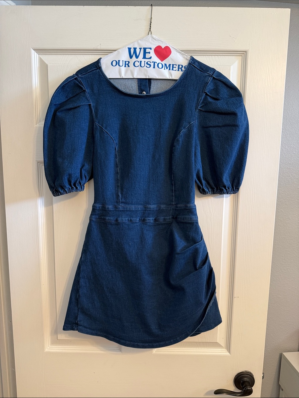 Flying Tomato Navy Puff-Sleeve Denim Mini Dress